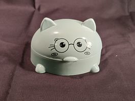 Seifenschale mit Deckel: Katze, grau, Kunststoff, NEU