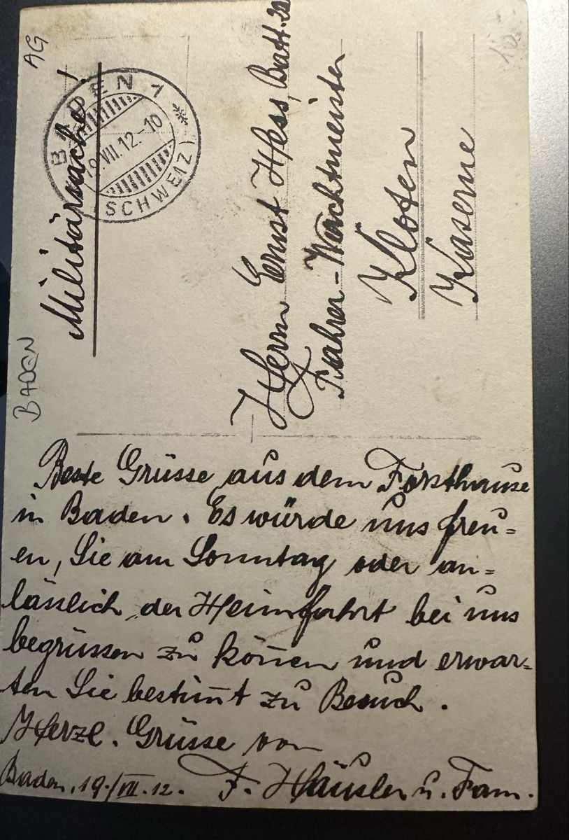 Cartoline postali: Baden Haus an Burghalde 1912 – Usato da Wettingen venduto da Phibras 1