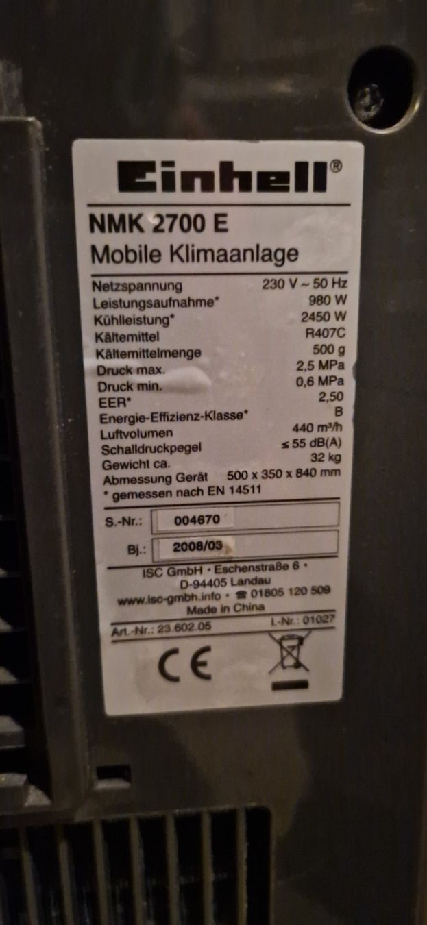 Climatiseurs: mobiles Klimagerät, Einhell NMK 2700E – D'occasion à Gurmels par langlaufmitanlauf 2