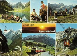 Gruss vom APPENZELLERLAND Luftseilbahn, Bahn, Sennen, Kühe