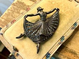ART DECO BROSCHE STERLING 925 MARKASITE FRANKREICH UM 1930
