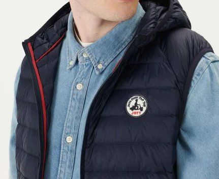 Jott Gilets & Westen: Jott Weste mit Kapuze L Daunenweste Steppweste Marine.. – Neu und originalverpackt aus Courlevon von Poleposition 2