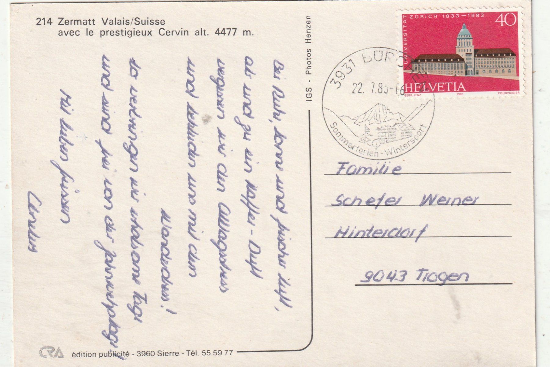 Cartoline postali: Zermatt Matterhorn – Usato da Lumbrein venduto da made02 1