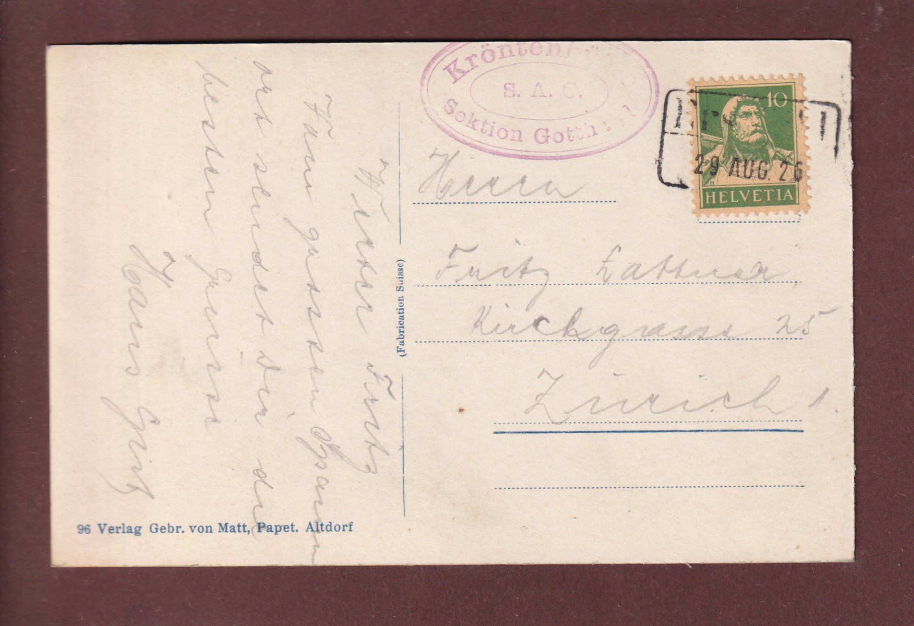 Cartoline postali: Panorama vom KRÖNTEN - 1926 – Usato da Pully venduto da nicecards 1