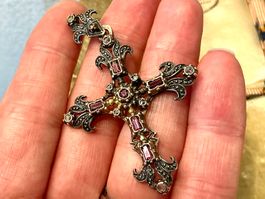 JUGENDSTIL ANHÄNGER SILBER 800-ER, DIAMANTROSEN,AMETHYSTE