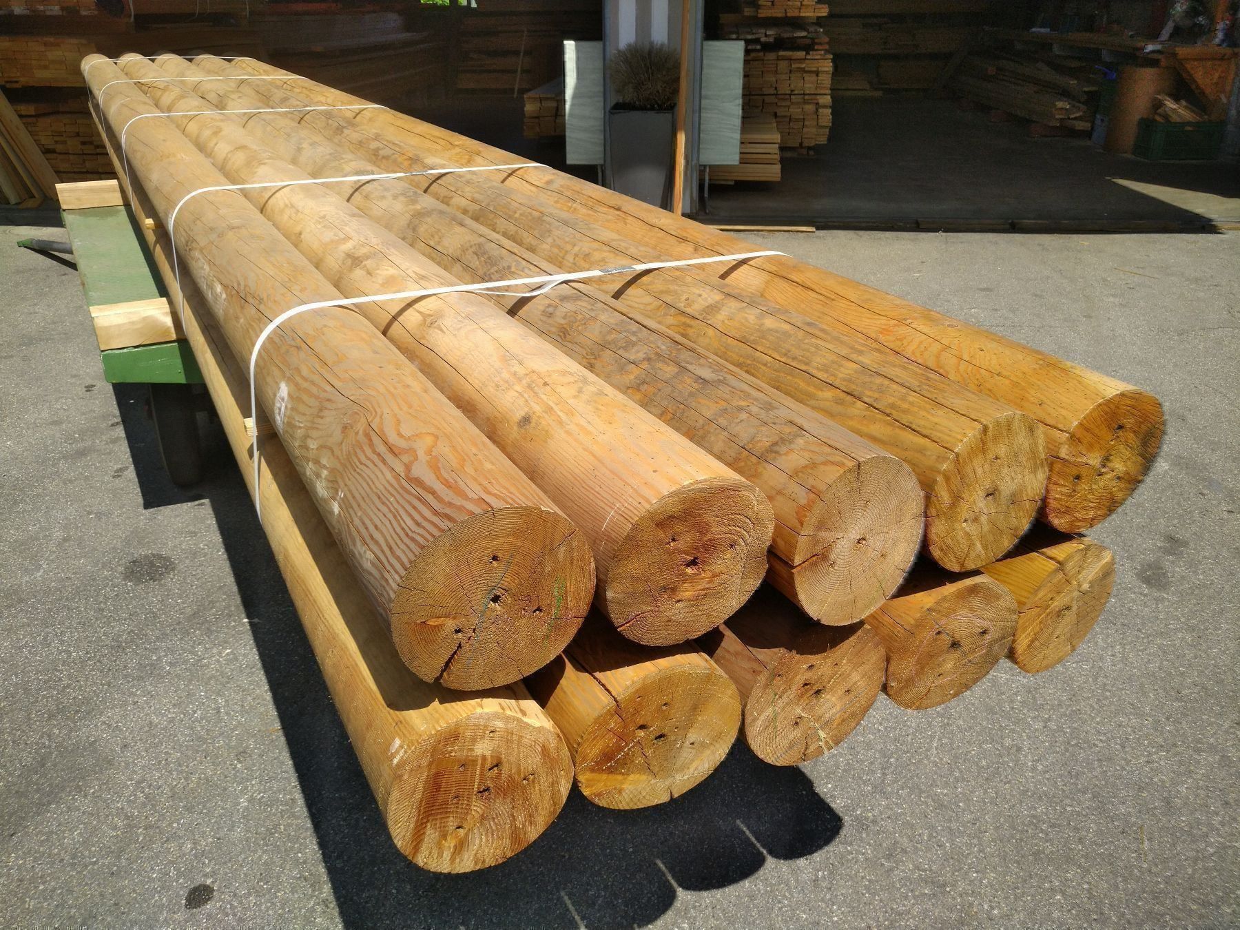 Holzartikel: Palisaden Pfähle Rundholz Träger Lärche – Gebraucht aus Basel von e-swiss