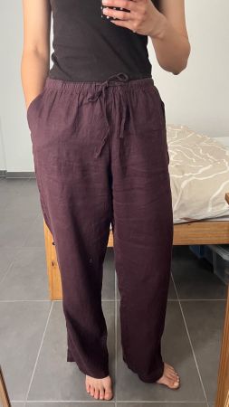 H&M Burgundy 100% Linen Straight/Wide Trousers - S