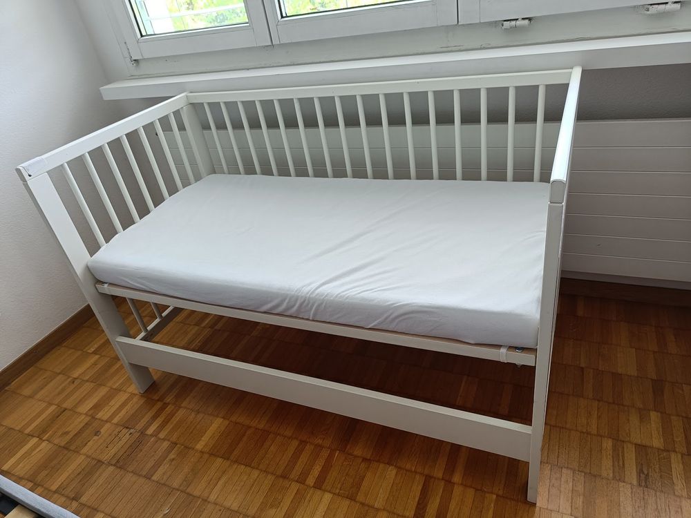 Kinderbett 120x60 Cm Weiß - Umbaufähiges Beistellbett Mit Rädern Bis 4 Jahre