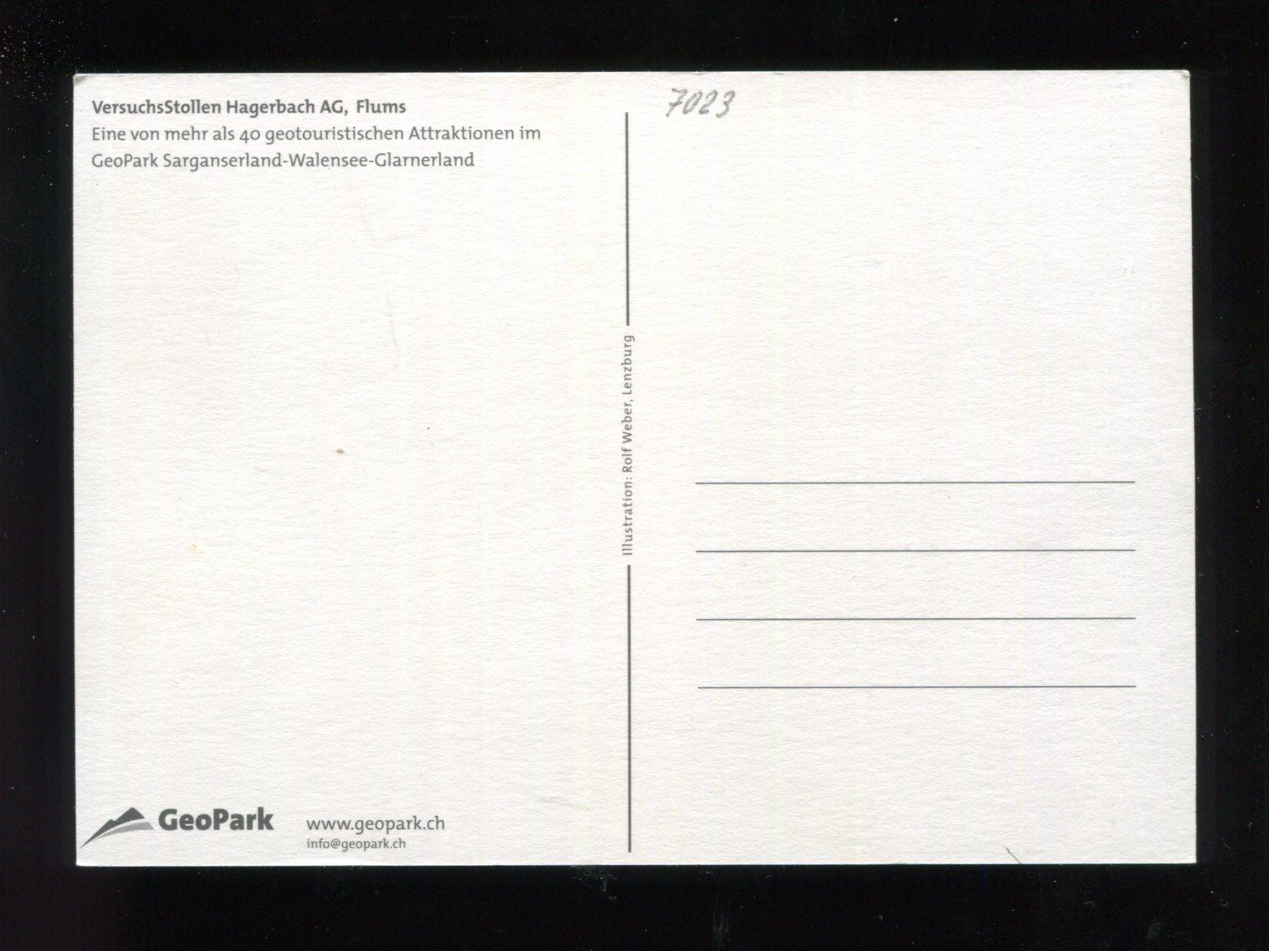 Cartes postales: Flums, Versuchsstollen Hagerbach, GeoPark – D'occasion à Aarau par Elmaar41 1