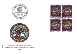 FDC Pro Patria  Viererblock 1968