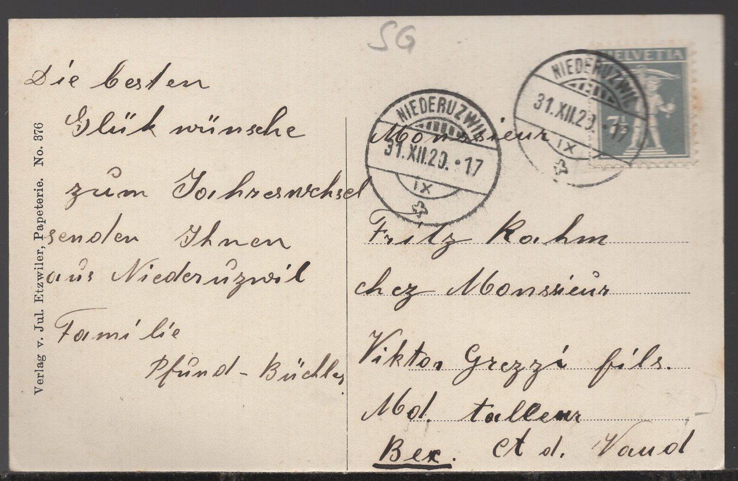 Ansichtskarten: Uzwil  Hotel Uzwil belebt  1920 – Gebraucht aus Aarau von kufi44 1
