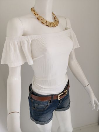 🤩MANGO RIPP-TOP MIT äRMEL SCHULTERFREI WEISS NEU
