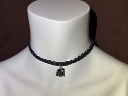 Handgemachter Makramee Choker, Hämatitelfant mit Zirkonia