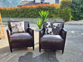 Paire de fauteuils club cuir et vachette, parfait état !