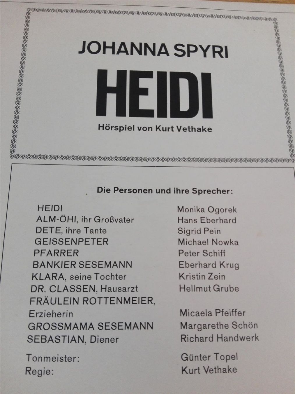 Schallplatten: Heidi   (LP - Hörspiel) – Gebraucht aus St.Galllen von elkaphone 4