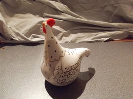 Huhn, weiss/schwarz/goldenes Muster