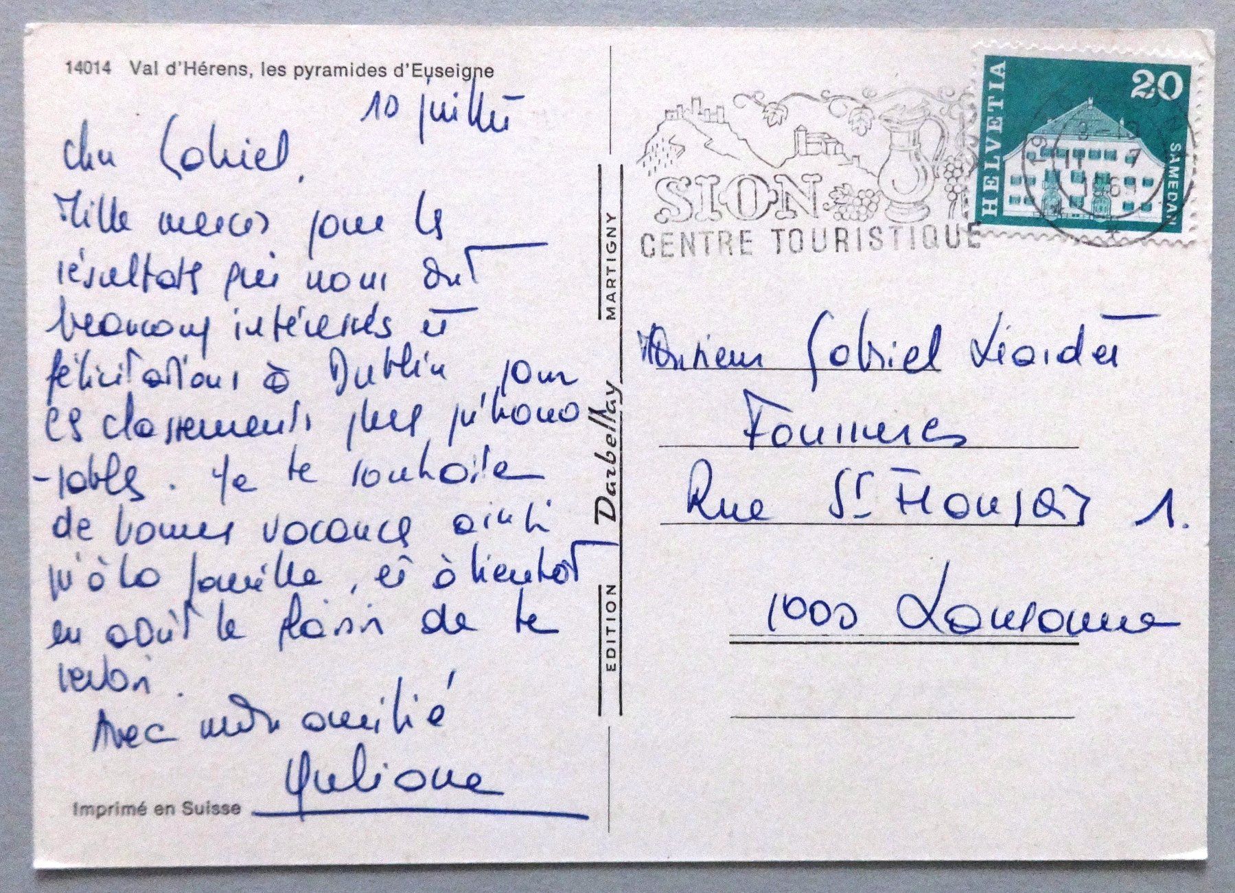 Cartoline postali: Val d' Hérens, les pyramides d' Euseigne – Usato da Fétigny venduto da Billy2miny 1