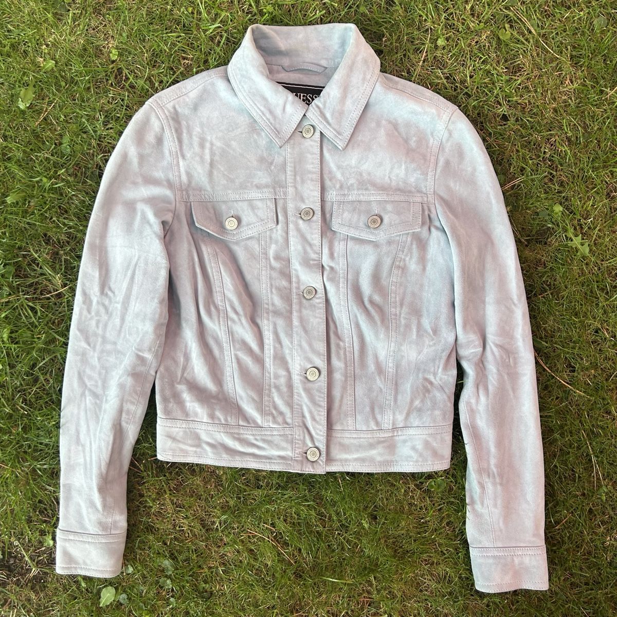 Guess Vestes: Guess Light Blue Suede Jacket Floral Lining – D'occasion à brent par fukusapes