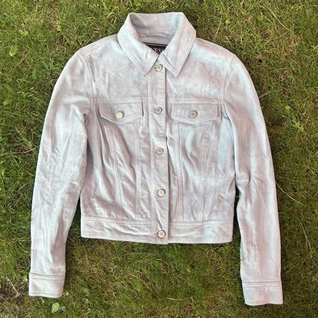 Guess Light Blue Suede Jacket Floral Lining