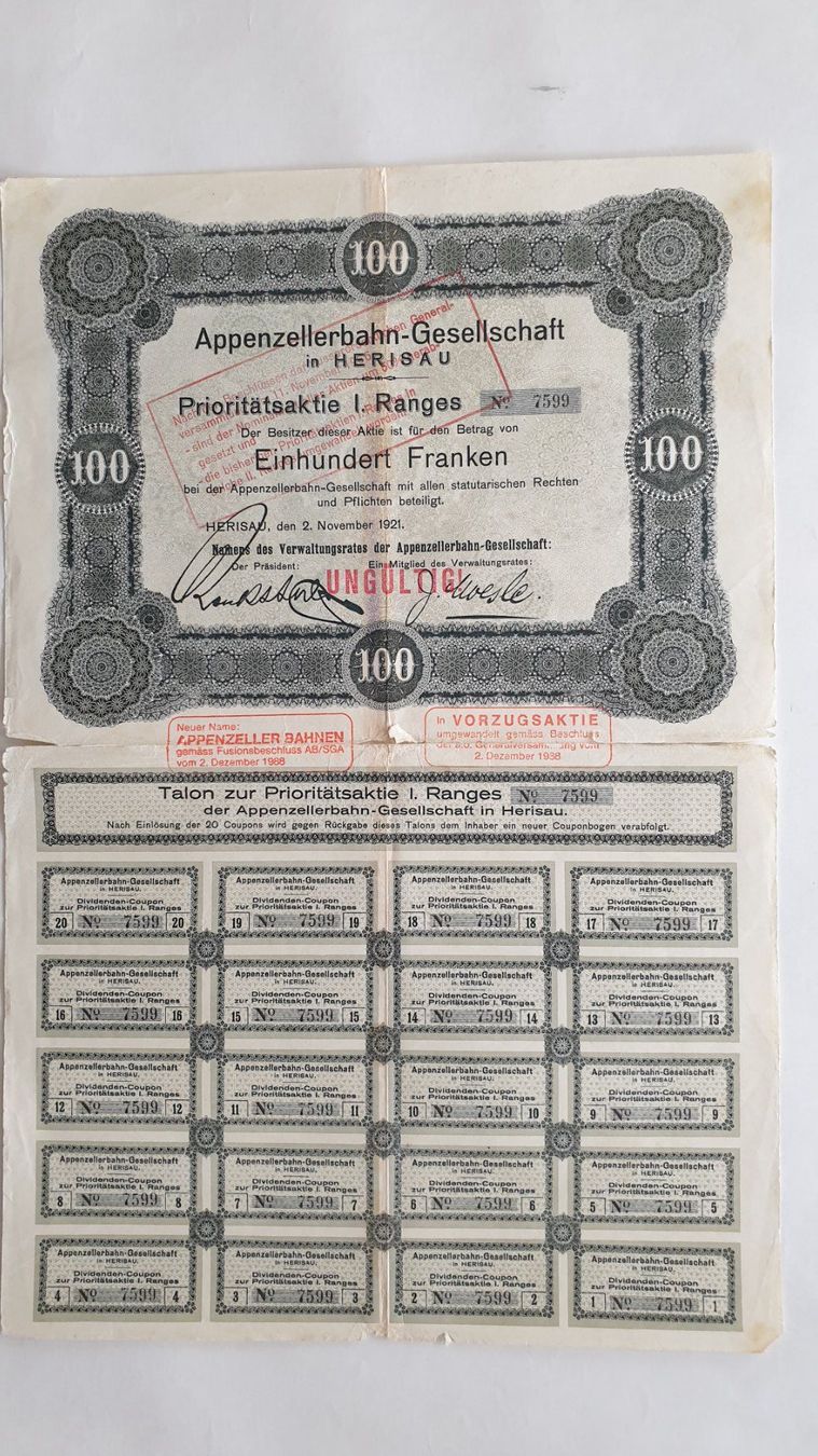 Documenti: Appenzellerbahn-Gesellschaft. 1921. – Usato da Goldach venduto da armando_r 1