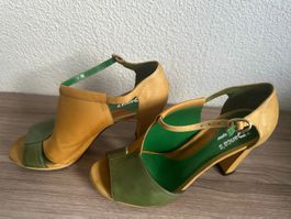 Sandales d'été Panca's Designer cuir vert/jaune T 38