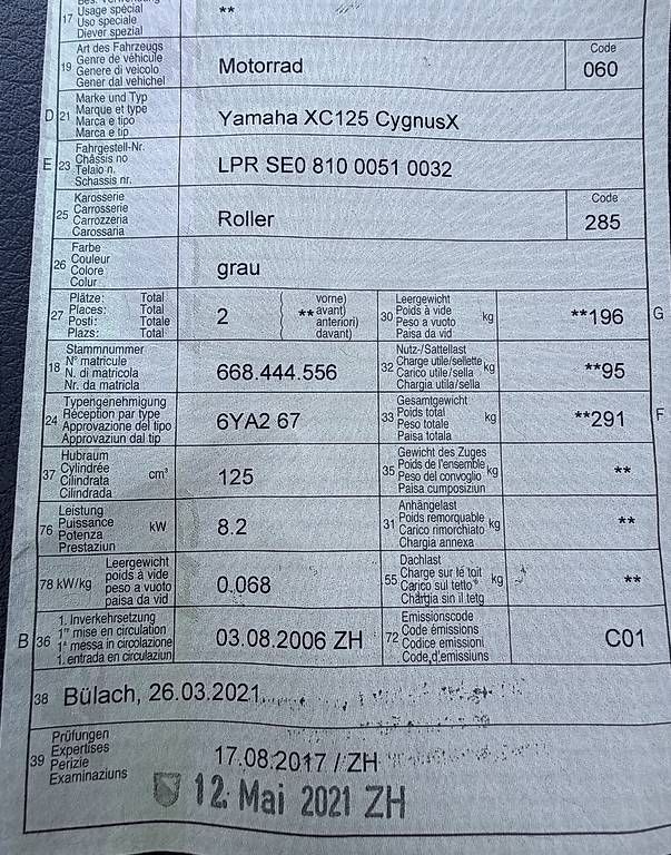 Scooter: Yamaha Cygnus XC 125ccm – Usato da Rümlang venduto da bsc_mcd2 4