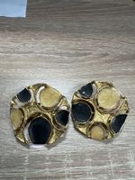 Goldene Vintage Clip Ohrringe schwarz beige Muster