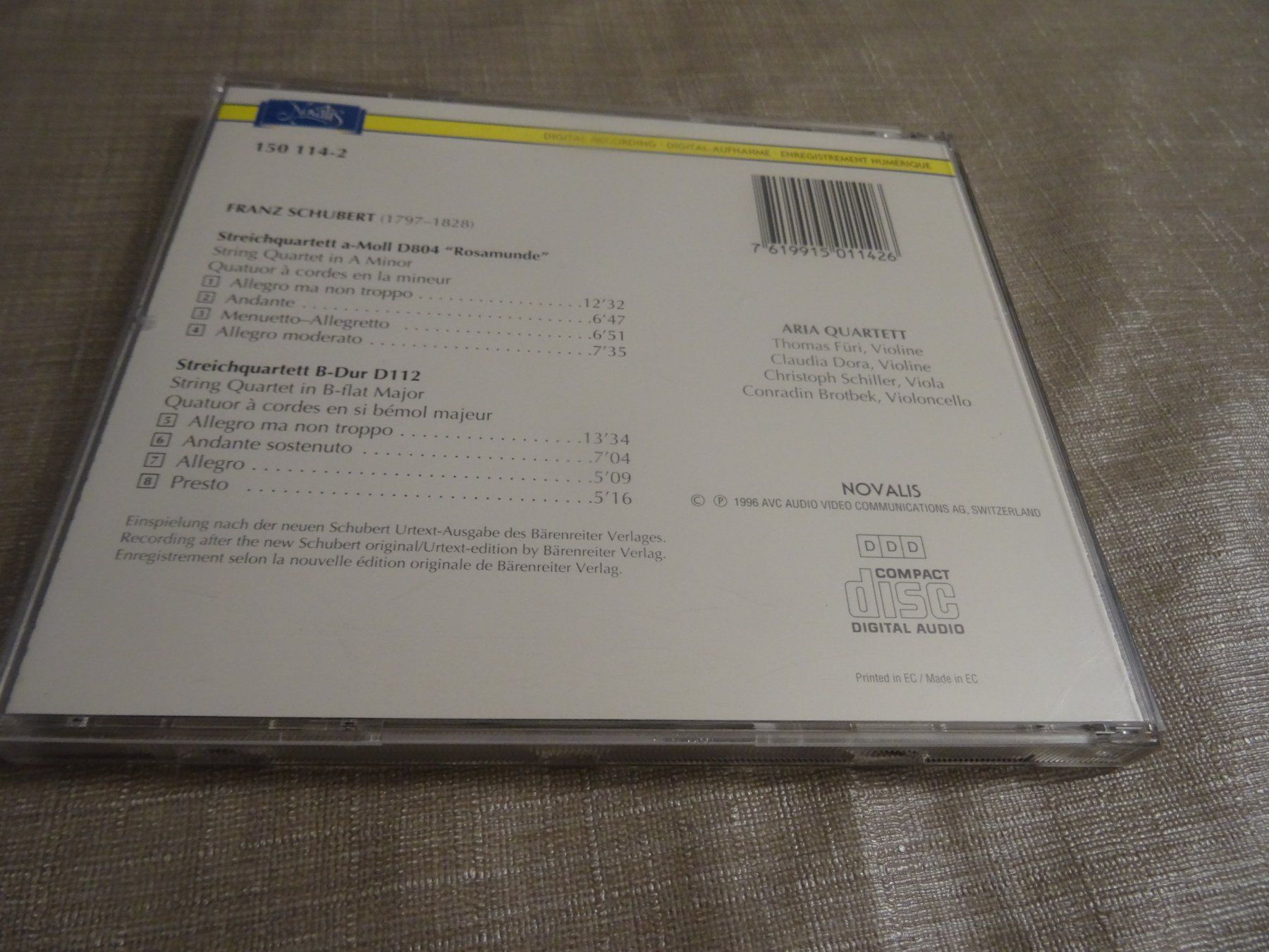 CDs: Franz Schubert: Streichquartette - CD - Aria Quartett TOP! – Gebraucht aus Olten von Disc-Ausverkauf 1