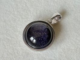 Runde Anhänger, Silber 925, Blau, 15 mm