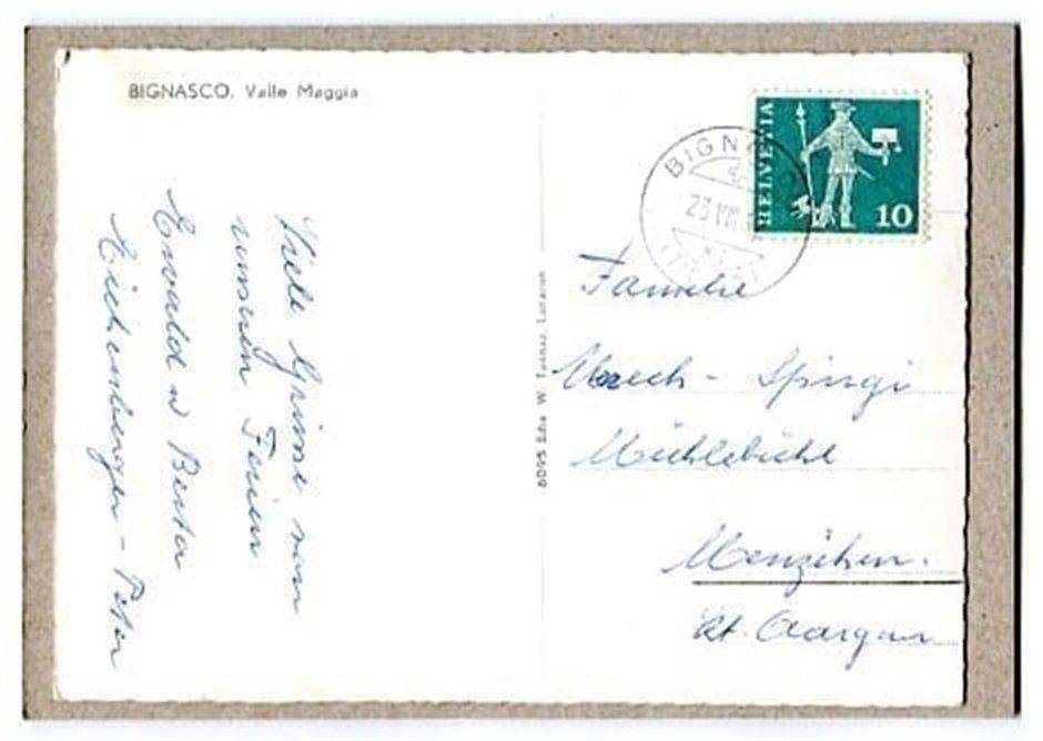 Cartoline postali: Bignasco, Valle Maggia – Usato da Ottikon b.Kemptth. venduto da Neptun1974 1