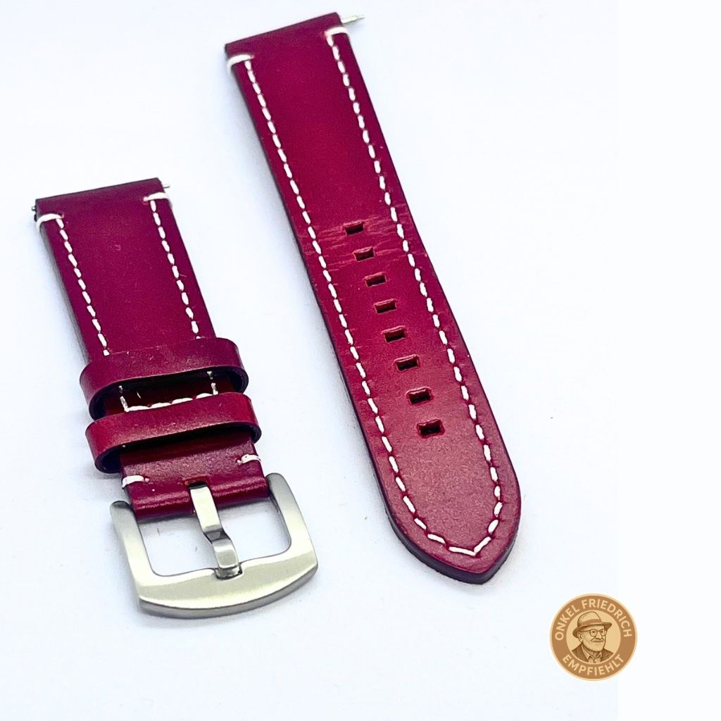 Bracciali & Braccialetti: Lederarmband rot 22 mm Quick Release ungetragen – Nuovo (secondo la descrizione) da Düdingen venduto da Onkel.Friedrich