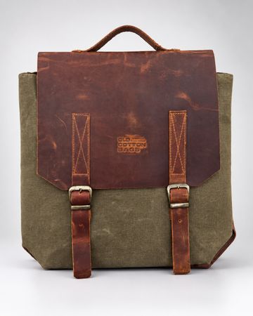 Laptop Rucksack Old Cotton Bags Canvas Leder oliv neuwertig