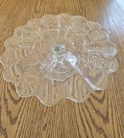 Vintage Glas Tortenplatte mit Fuss, Rosenmuster