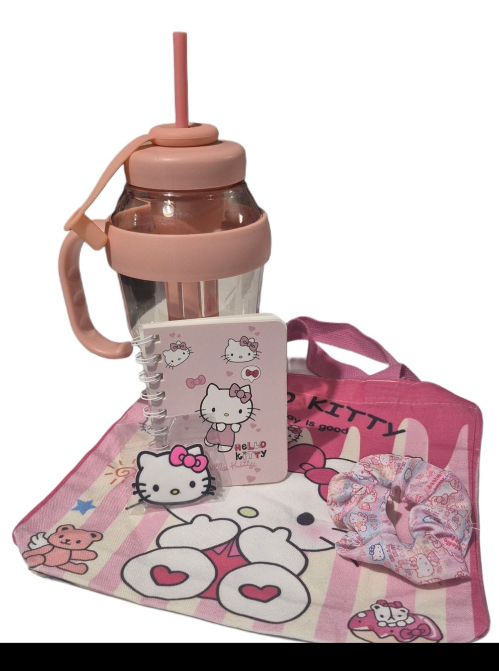 Hello Kitty Borse & Zaini: Set Hello Kitty: Borsa, Bottiglia, Quaderno, Elastico – Nuovo (secondo la descrizione) da Giubiasco venduto da Stefaniav 1