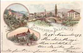 DELEMONT, litho avec 3 vues