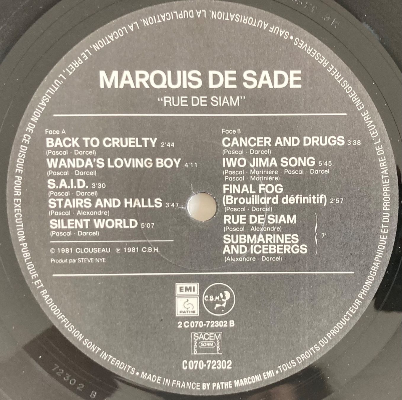 Dischi in vinile: MARQUIS DE SADE - RUE DE SIAM – Usato da Poliez-Pittet venduto da Newtown-Records 3