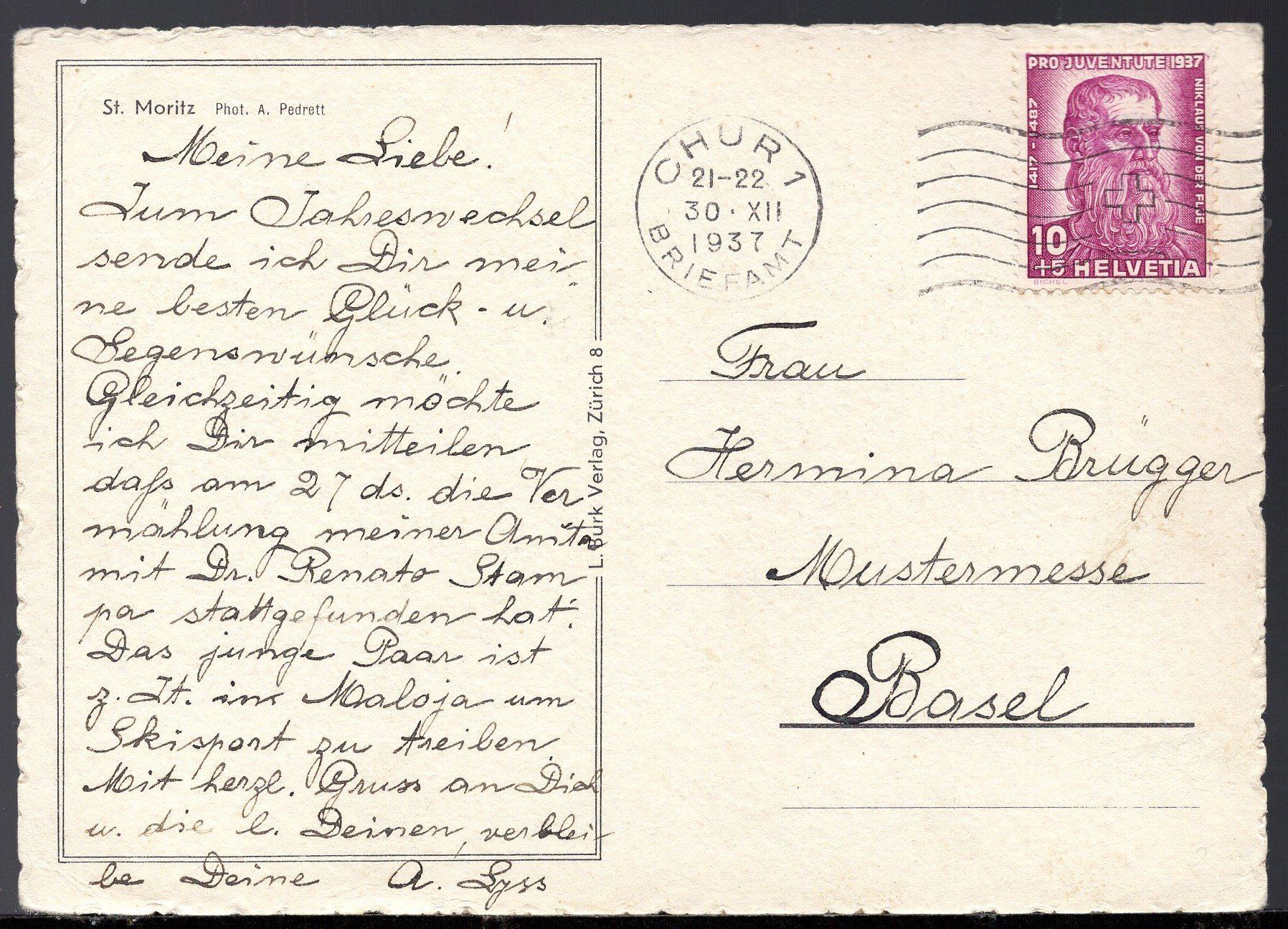 Cartes postales: St Moritz  1937   Neujahrs-Karte – D'occasion à Aarau par kufi44 2