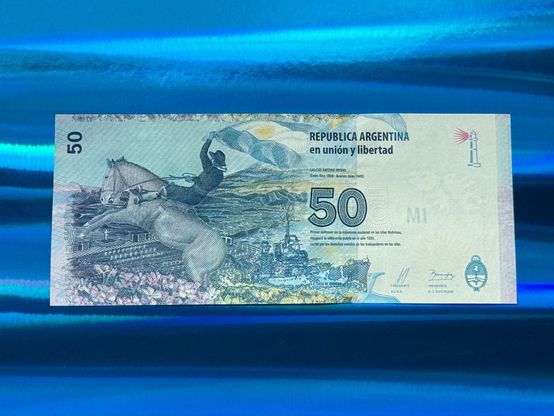 Banconote: Argentinien - Argentina 2015 - 50 Pesos UNC – Nuovo e nell'imballaggio originale da Pfäffikon SZ venduto da Sieben77 1