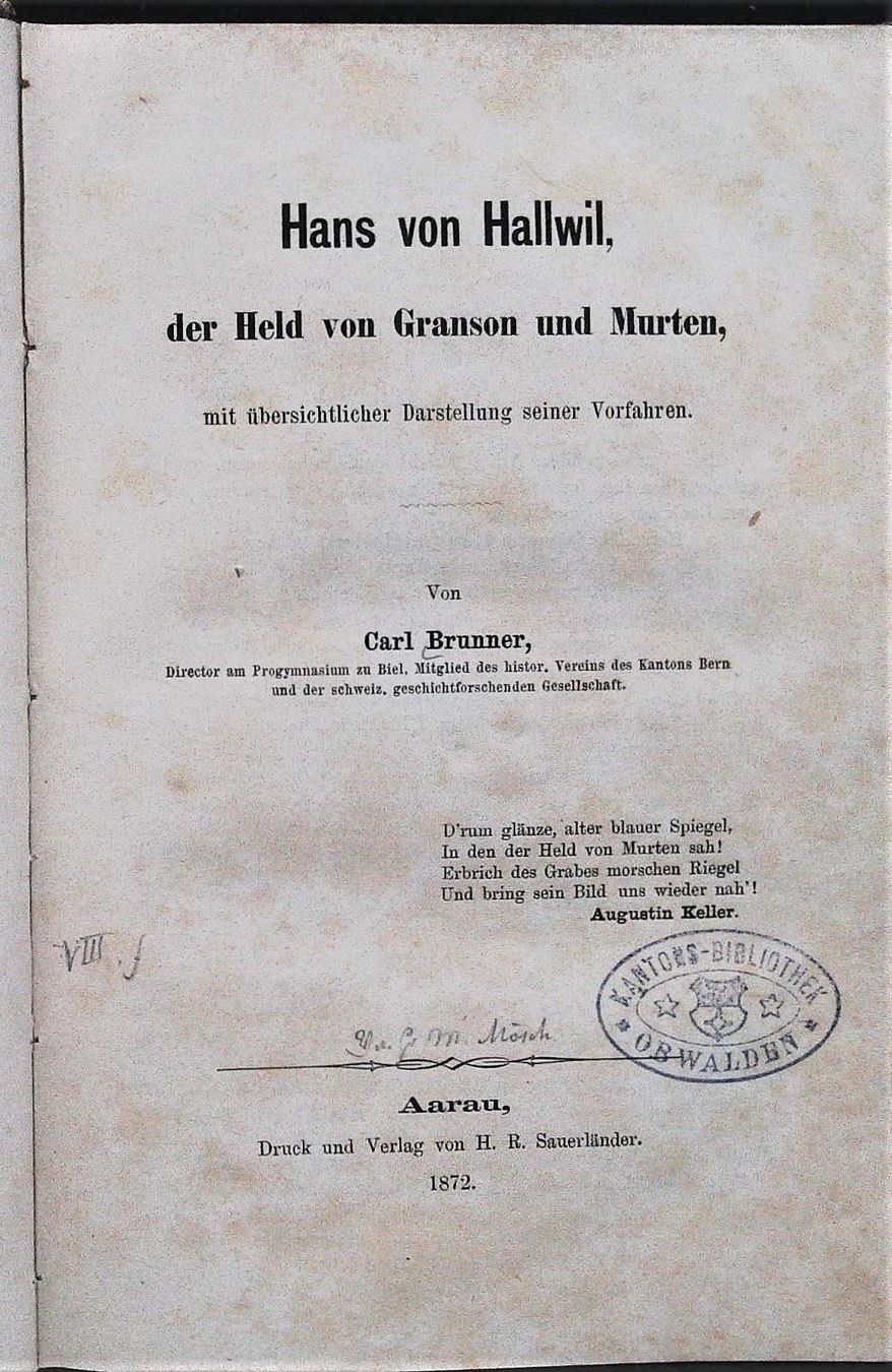 Libri: Hallwil 1872 mit Ansicht sehr selten – Usato da Rafz venduto da booksell 1