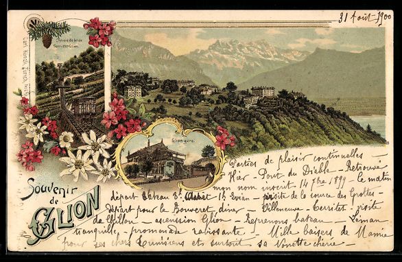 Cartoline postali: Litho Glion, Gare et panorama sur le lac – Usato da Berlin venduto da bartko-reher