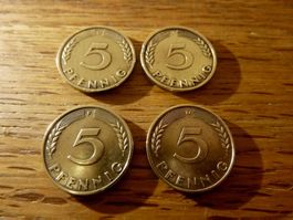 Deutsche 5 Pfennig Münzen 1950 D F G J