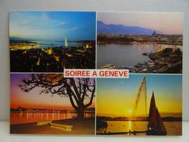 Genf bei Nacht Ansichtskarte 1970er Soiree a Geneve