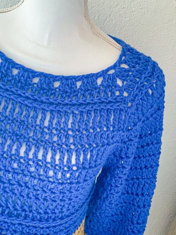 Maglioni & Felpe: Gehäkelte Topdown Pullover Pulli blau beige – Nuovo (secondo la descrizione) da Carabbia venduto da katiamandelli 2
