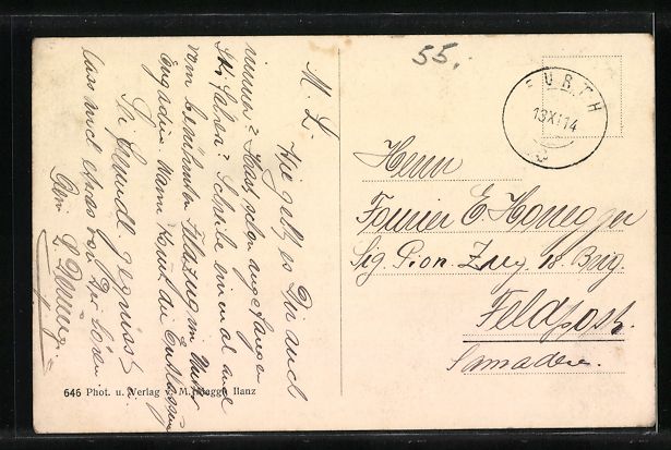 Cartoline postali: AK Furth, Kirche, Gesamtansicht, 1914 – Usato da Berlin venduto da bartko-reher 1