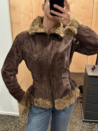 Brown suede fur vintage jacket size S-M