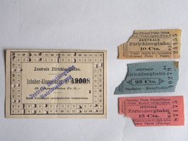 4x Billett Abo Tram Zürich ZZB Zentrale Zürichbergbahn c1902