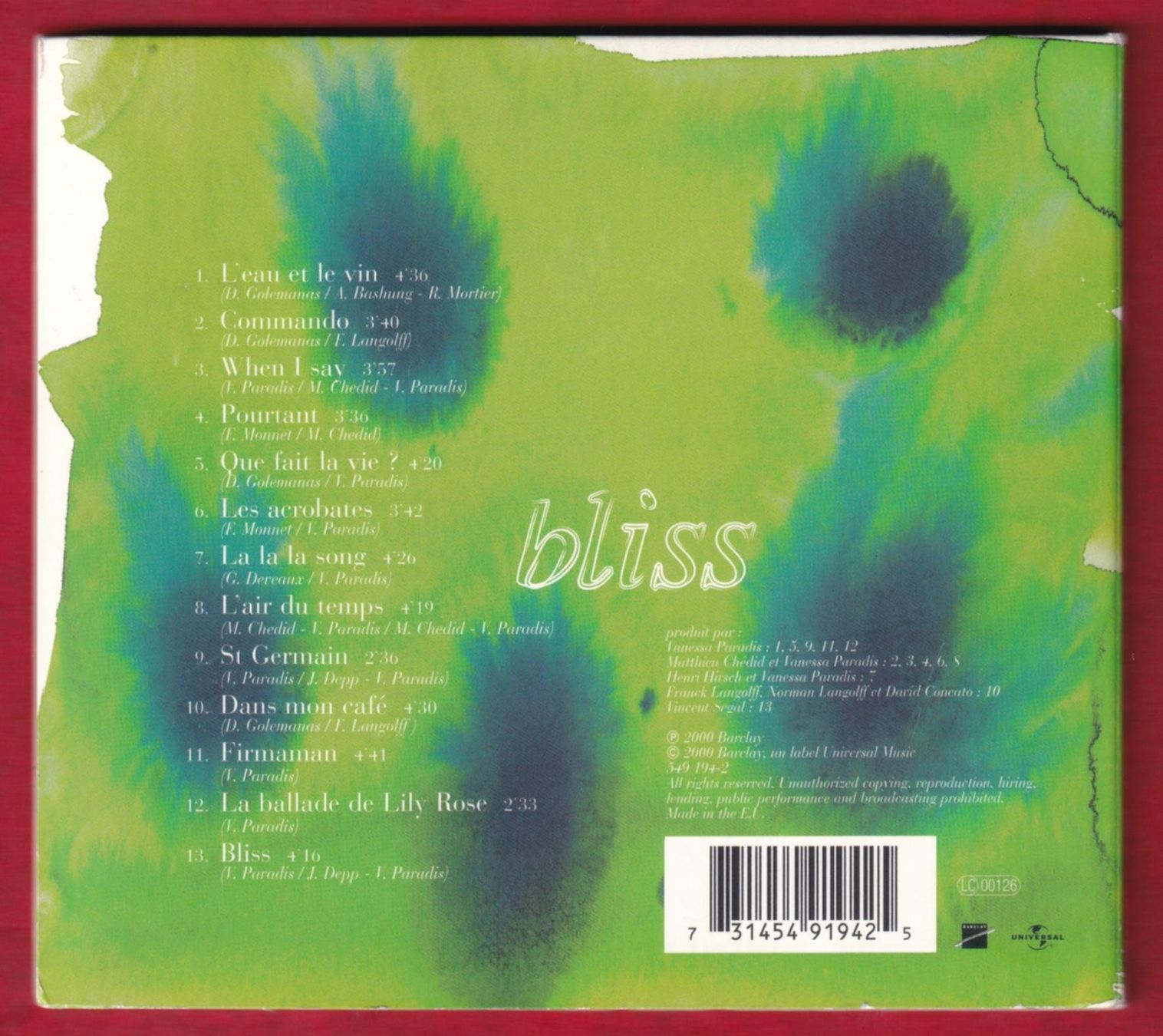 CD: Vanessa Paradis - Bliss (CD) – Usato da Zürich venduto da Pfluftl2000 1