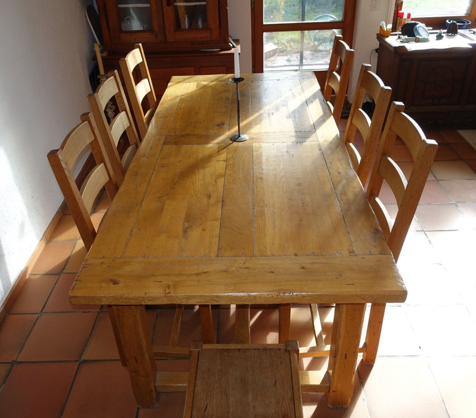 Tables: Klostertisch massiv, Eiche, ausziehbar, Stühle, Hocker – D'occasion à St. Pantaleon par datendrang1 3