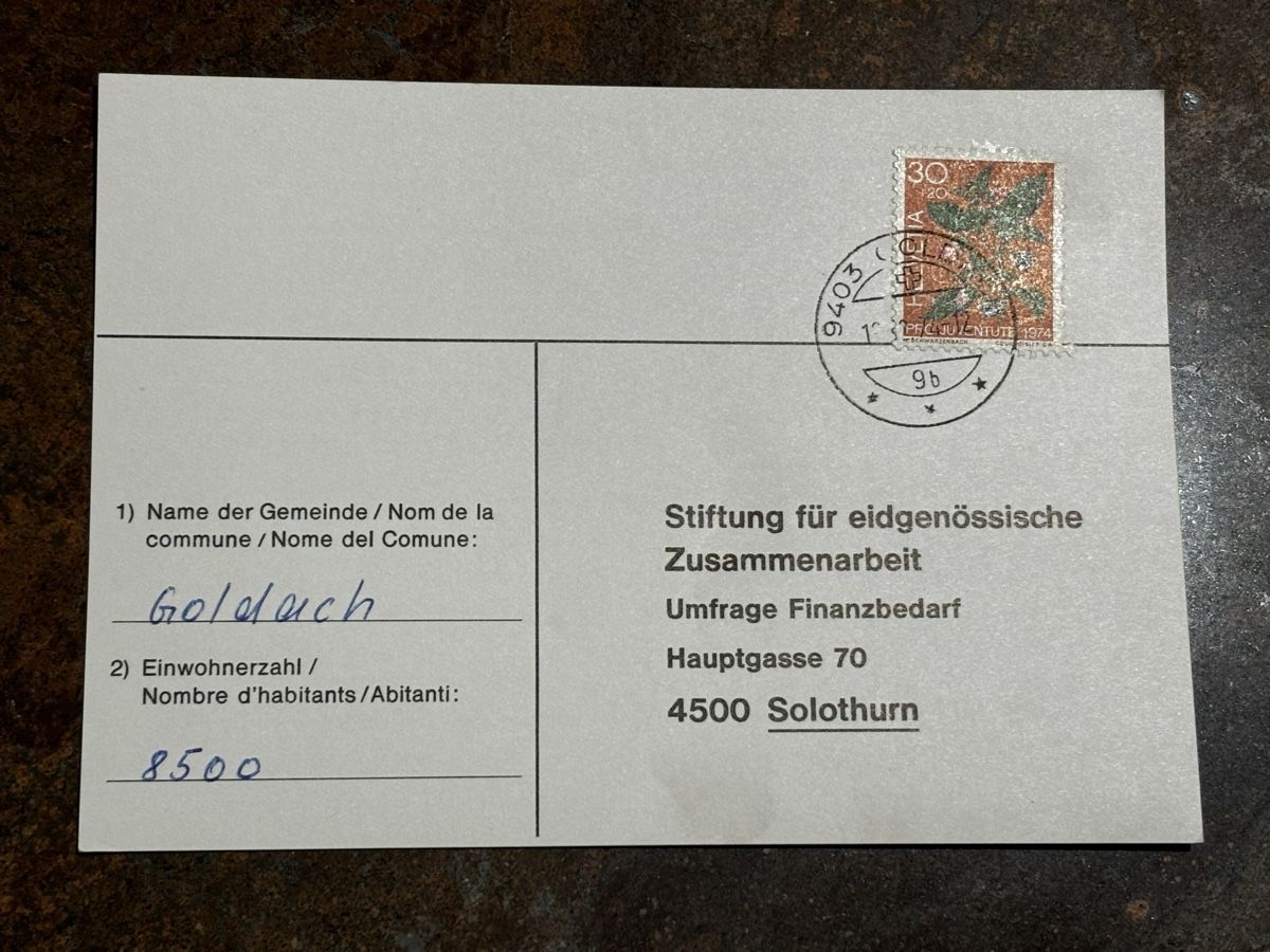 Alle Briefmarken: Historischer Finanzantrag Solothurn 1975 Goldach – Gebraucht aus Zürich von engebrunau