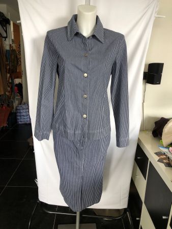 Tailleur jupe casual bleu à rayures JJB Benson taille 36 38
